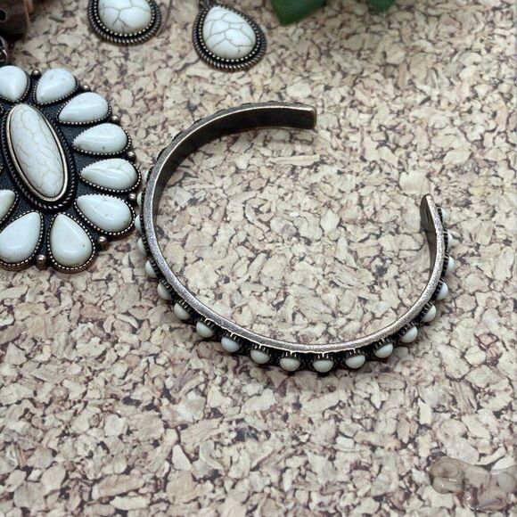 Western SQUASH BLOSSOM COPPER BUFFALO NECKLACE EARRING SOUTHWEST Set Bracelet Ne - Picture 6 of 16